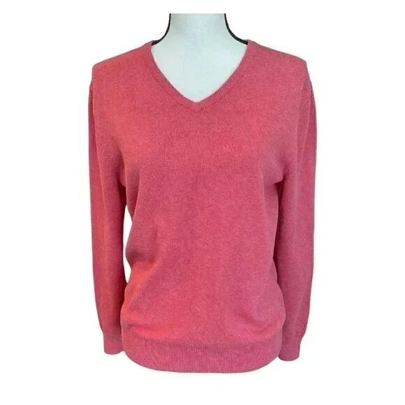 Banana Republic Women's Watermelon Pink Silk/Poly/Cashmere Knit V-Neck Sweater - Picture 2 of 9
